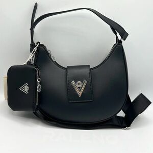 Valentino Orlandi Elegant Black Shoulder Bag with Coin Pouch
